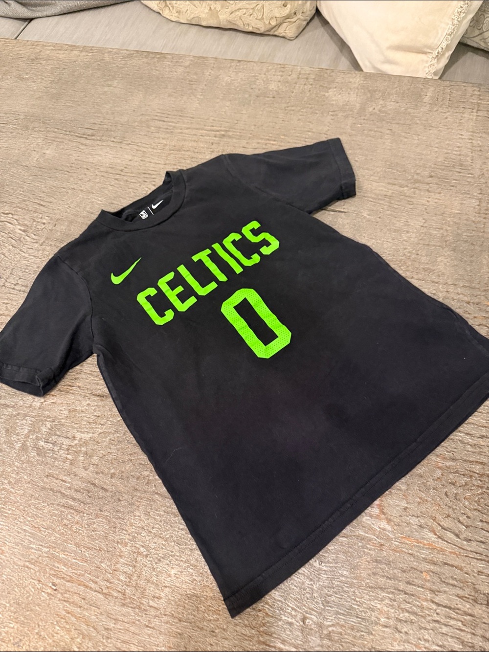 Nike Kids Black Tee with Neon Green Celtics Graphics size 7-8